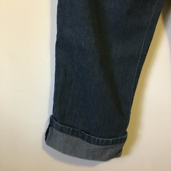 Cos Jeans Dark Navy Blue Ramie Cuffed Capri With Black Rhinestones Stamp - Picture 7 of 14